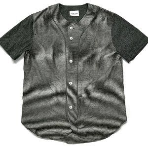 Vanishing Elephant Baseball Button Up Shirt Men XS Gray Soft Short Sleeve Stripe